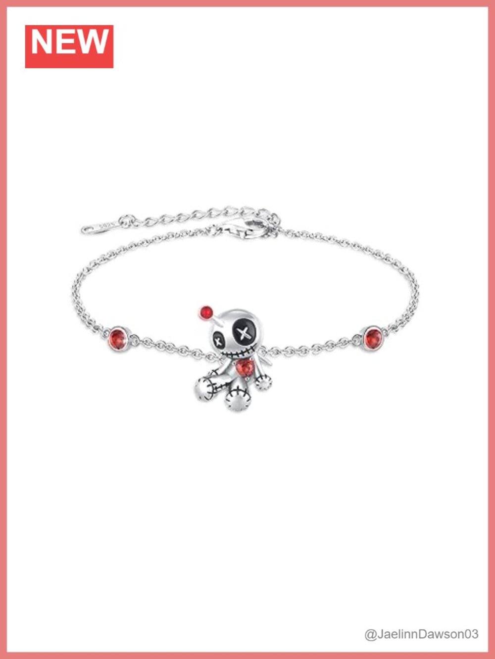 S925 Sterling Silver Voodoo Doll Bracelet Adjustable Gothic Jewelry Gift